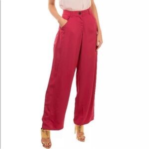 Emporio Armani High Rise Wide Leg Satin Trousers in Red